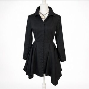 C/Meo Collective Women Asymmetric Hem Poplin Shirt Dress Size M Button Up Black